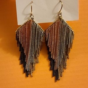 Multi Metallic Fringe Dangle French Hook Earrings